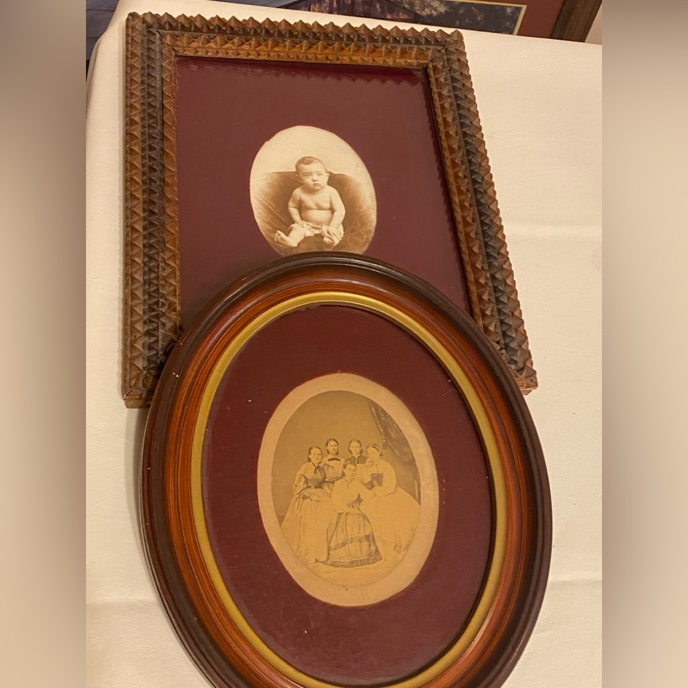 Tramp art photo frame and oval vintage frame - Picture 7 of 11